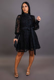 Modest Lace Mini Flare Dress- Black