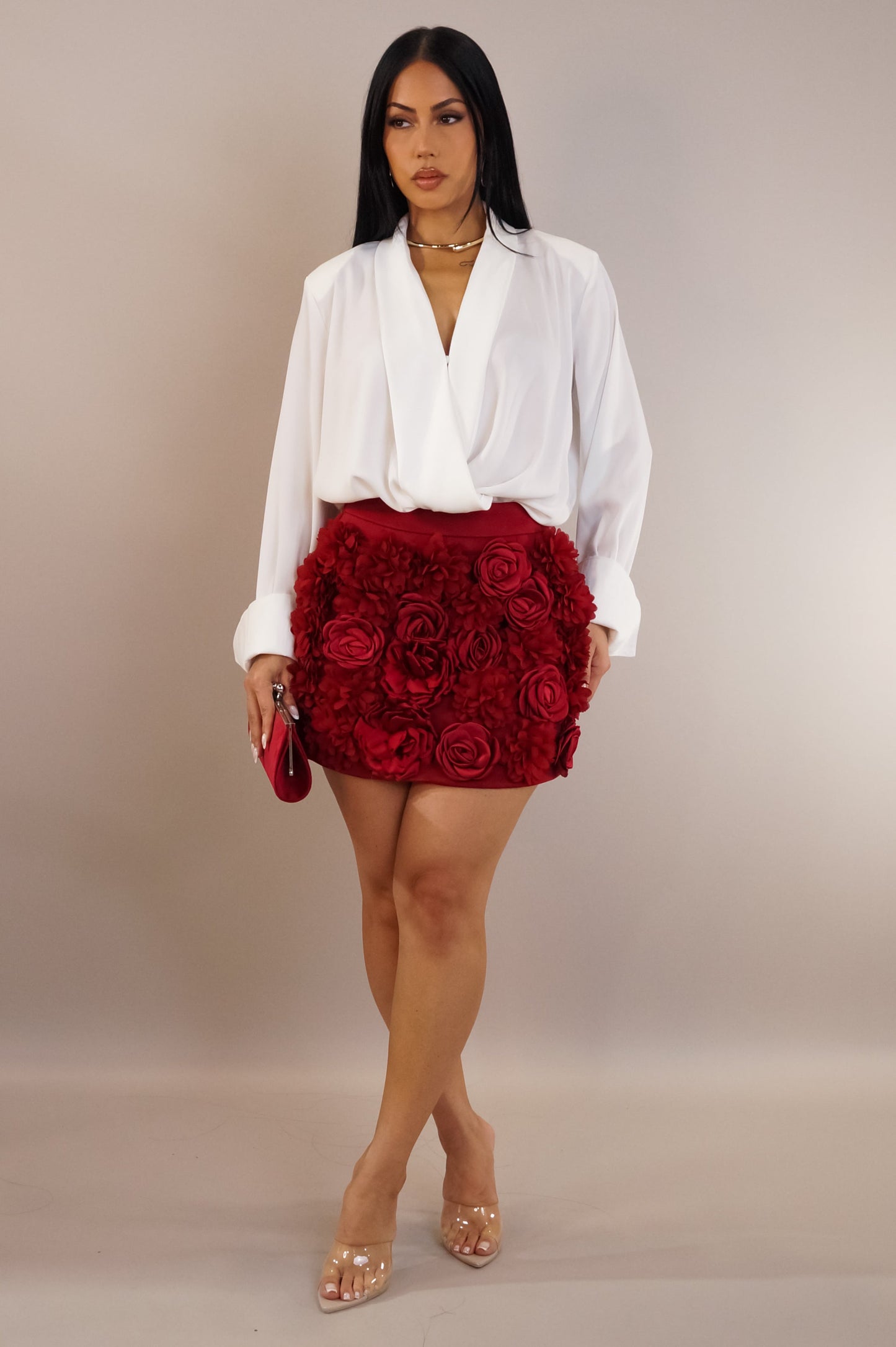 Keep it Chic 3D Flower Bloom Mini Skirt- Red