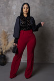 Red Belted Wide Leg Pants