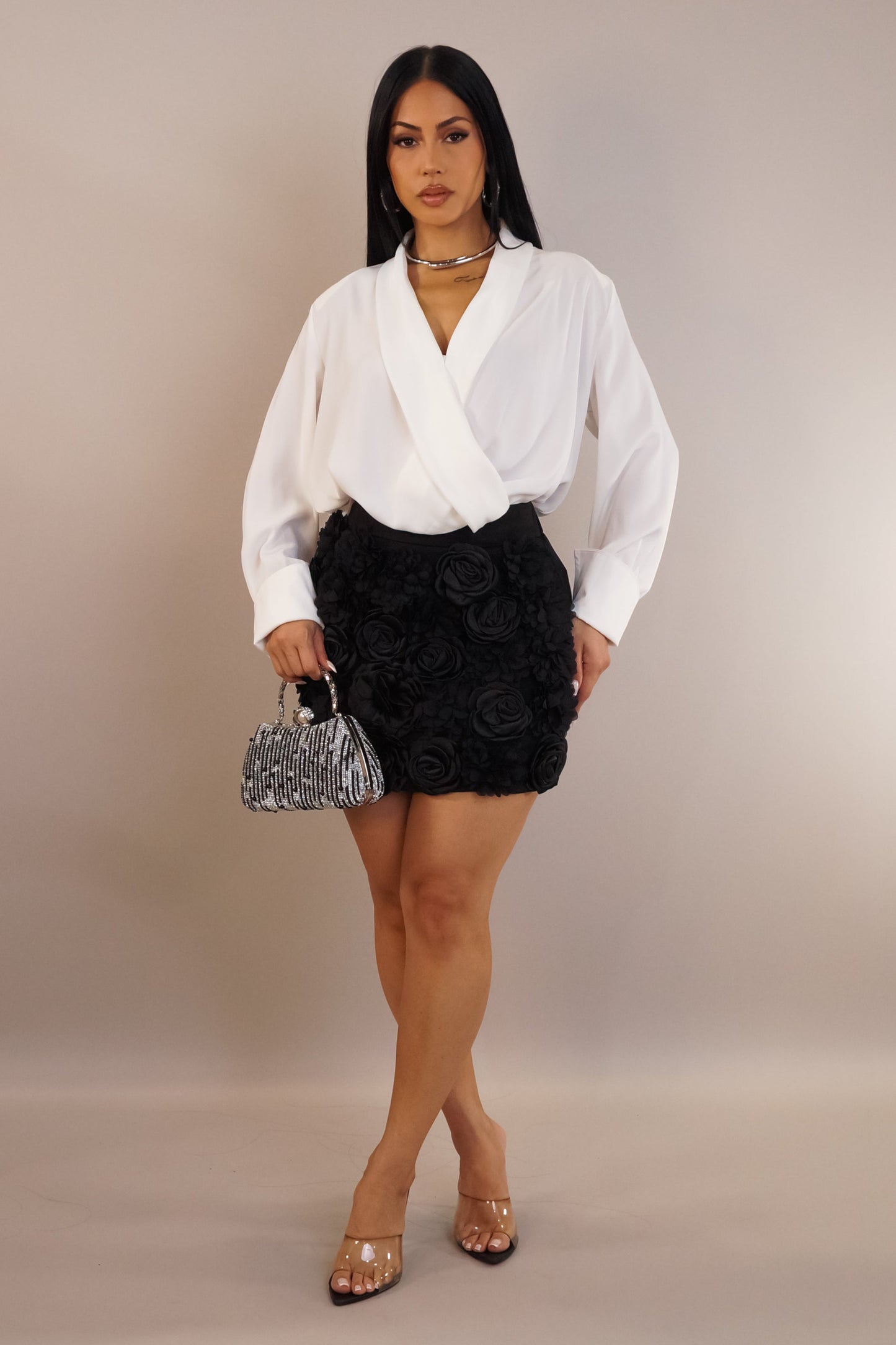 Keep it Chic 3D Flower Bloom Mini Skirt- Black