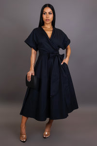 Pocketed Black Swing Dress