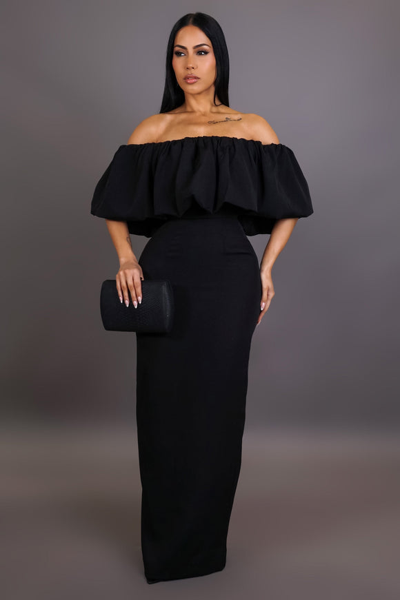 Off Shoulder Black Maxi Dress