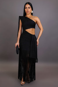 Black Fringe Maxi Dress