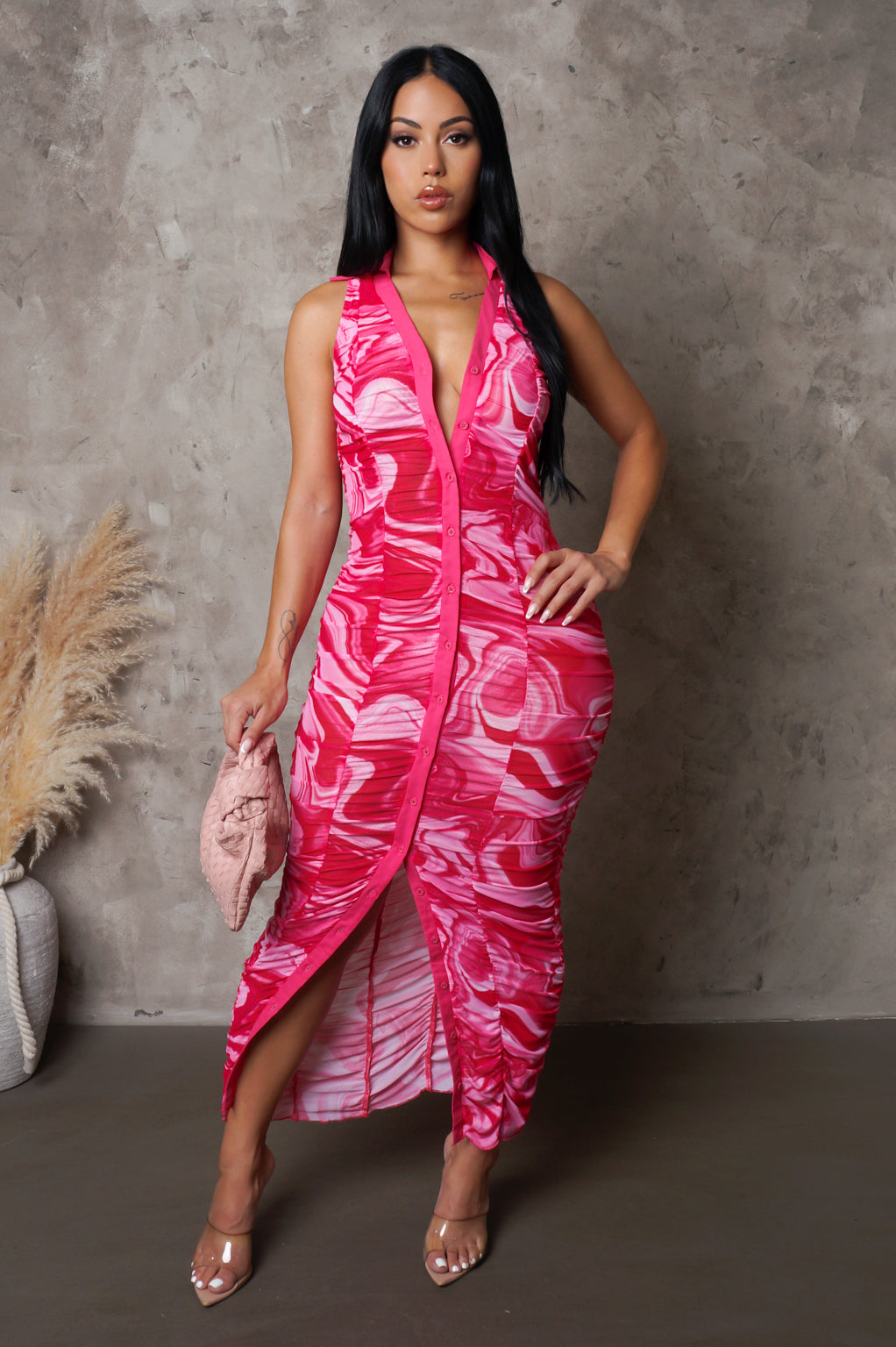Pink Swirl Midi Dress