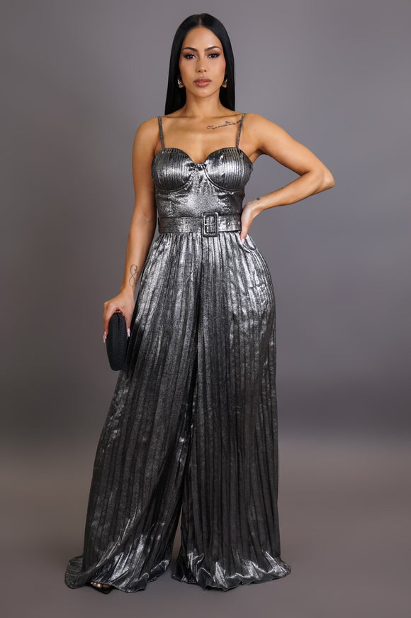 Silver Pleated Jumpsuit