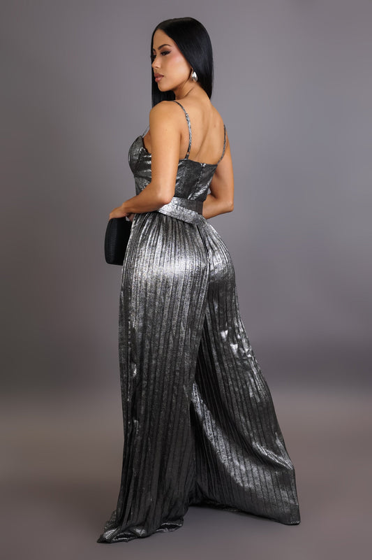 Silver Pleated Jumpsuit