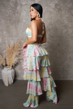 Cotton Candy Ruffled Tiered Pants & Cropped Halter Top Set