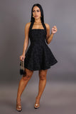 Black Flower Halter Mini Dress