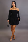 Black Off Shoulder Ruffled Bottom Mini Dress