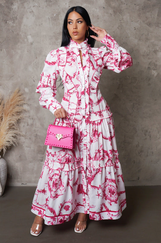 Buttoned Up Pink & White Maxi Dress