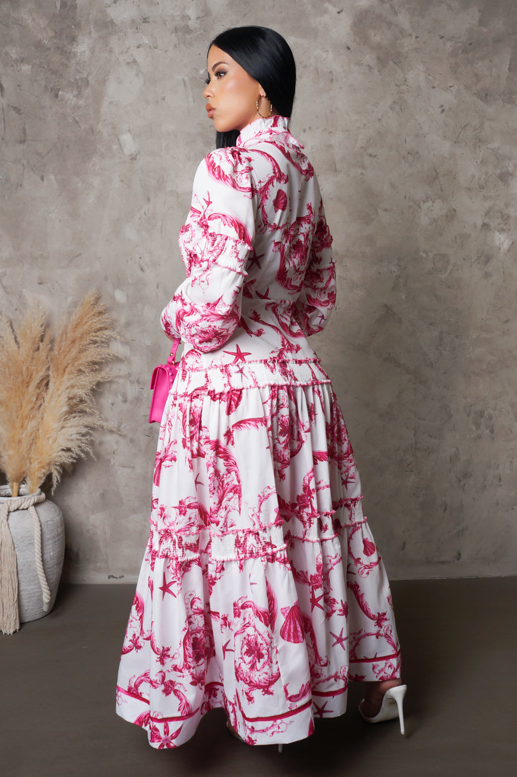 Buttoned Up Pink & White Maxi Dress