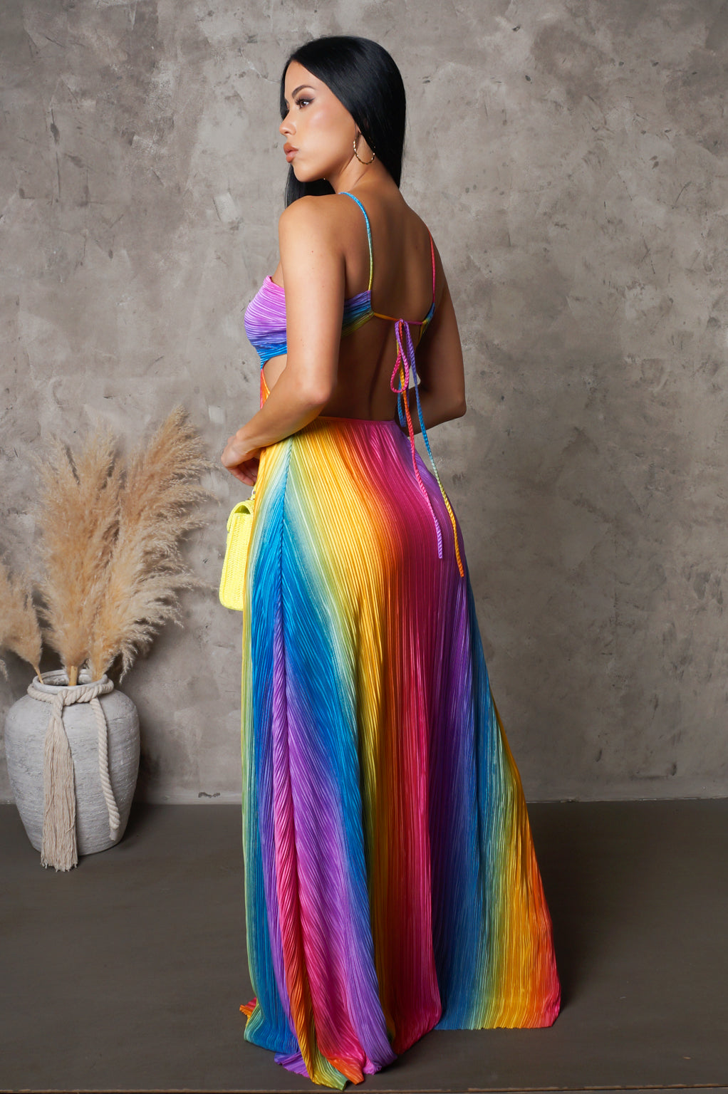 "Rays of Sunset" Halter Pleated Maxi Dress