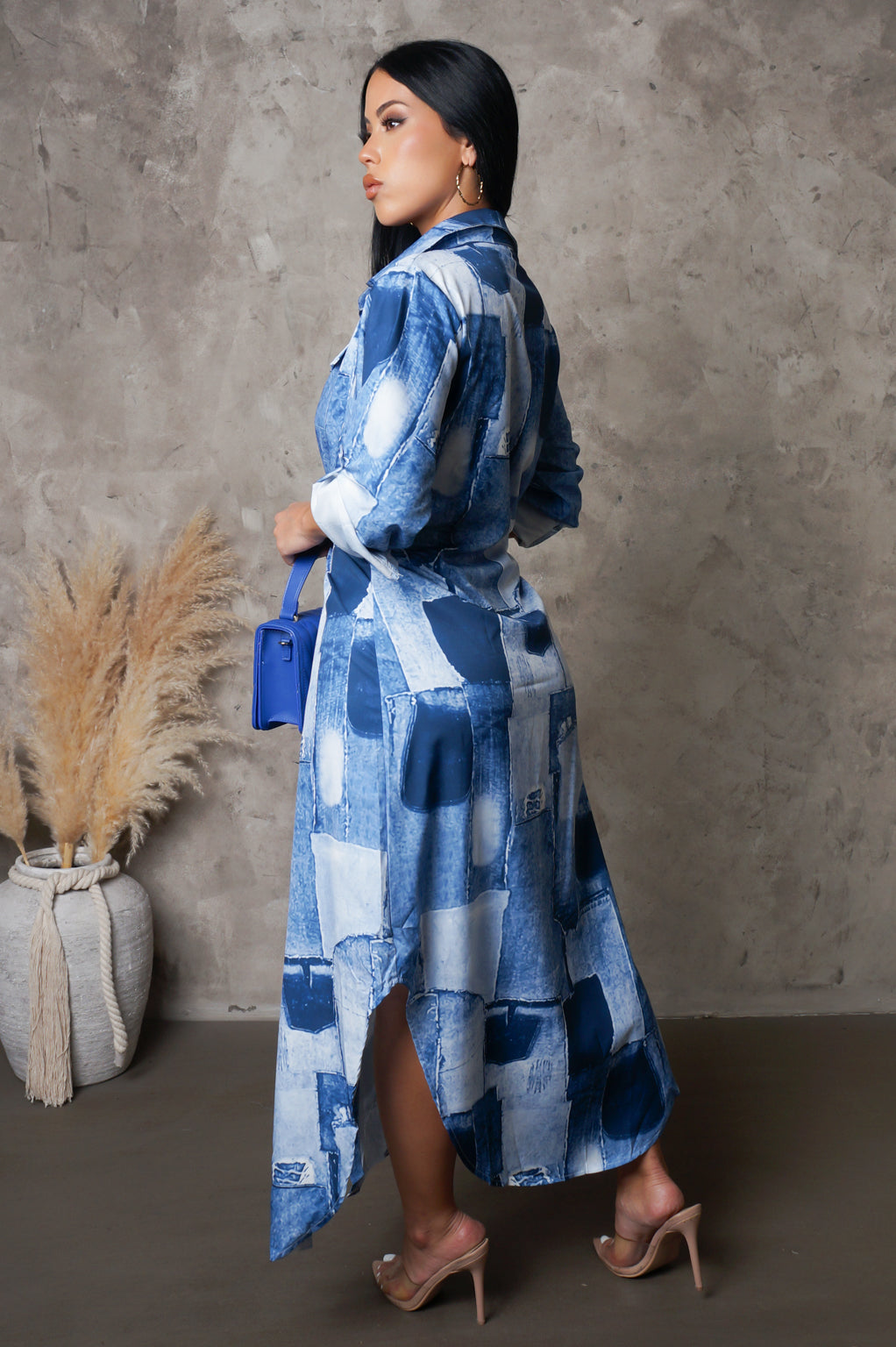 Patched-Up Denim Look Midi Dress