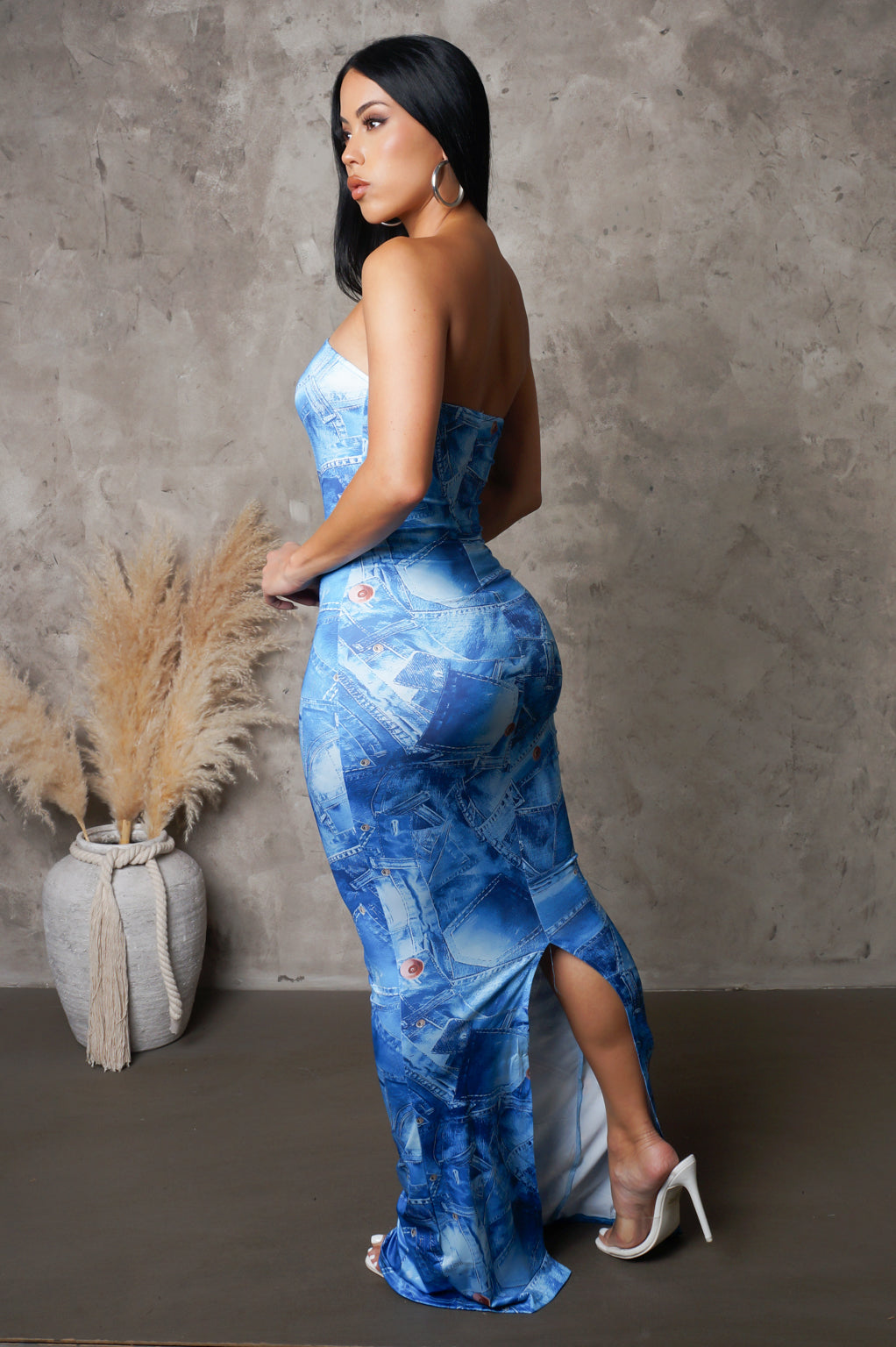"Looks Like Denim" Tube Maxi Dress