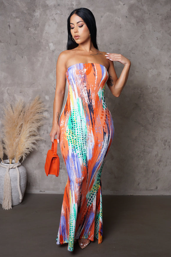 Multicolor Tube Maxi Dress