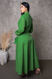 Green Belted Maxi Flare Dress