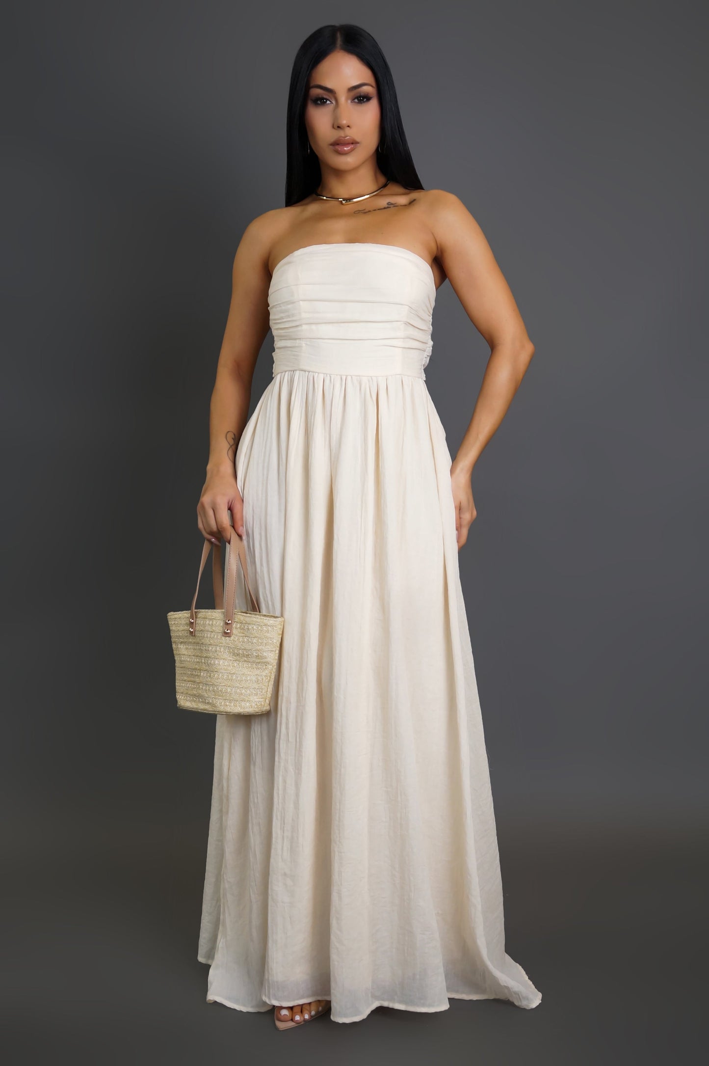 Strapless Bowtied Back Maxi Dress