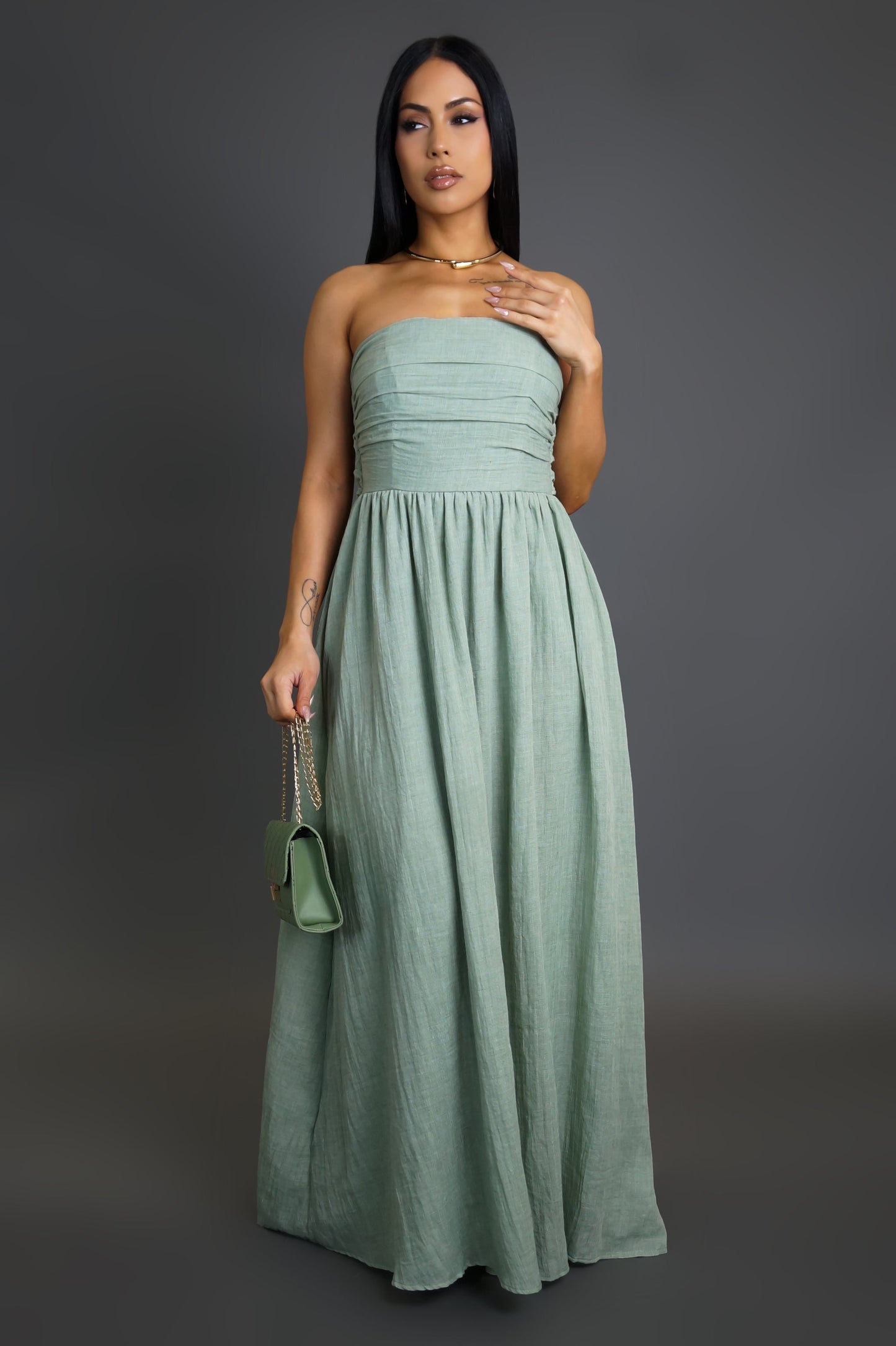 Strapless Bowtied Back Maxi Dress