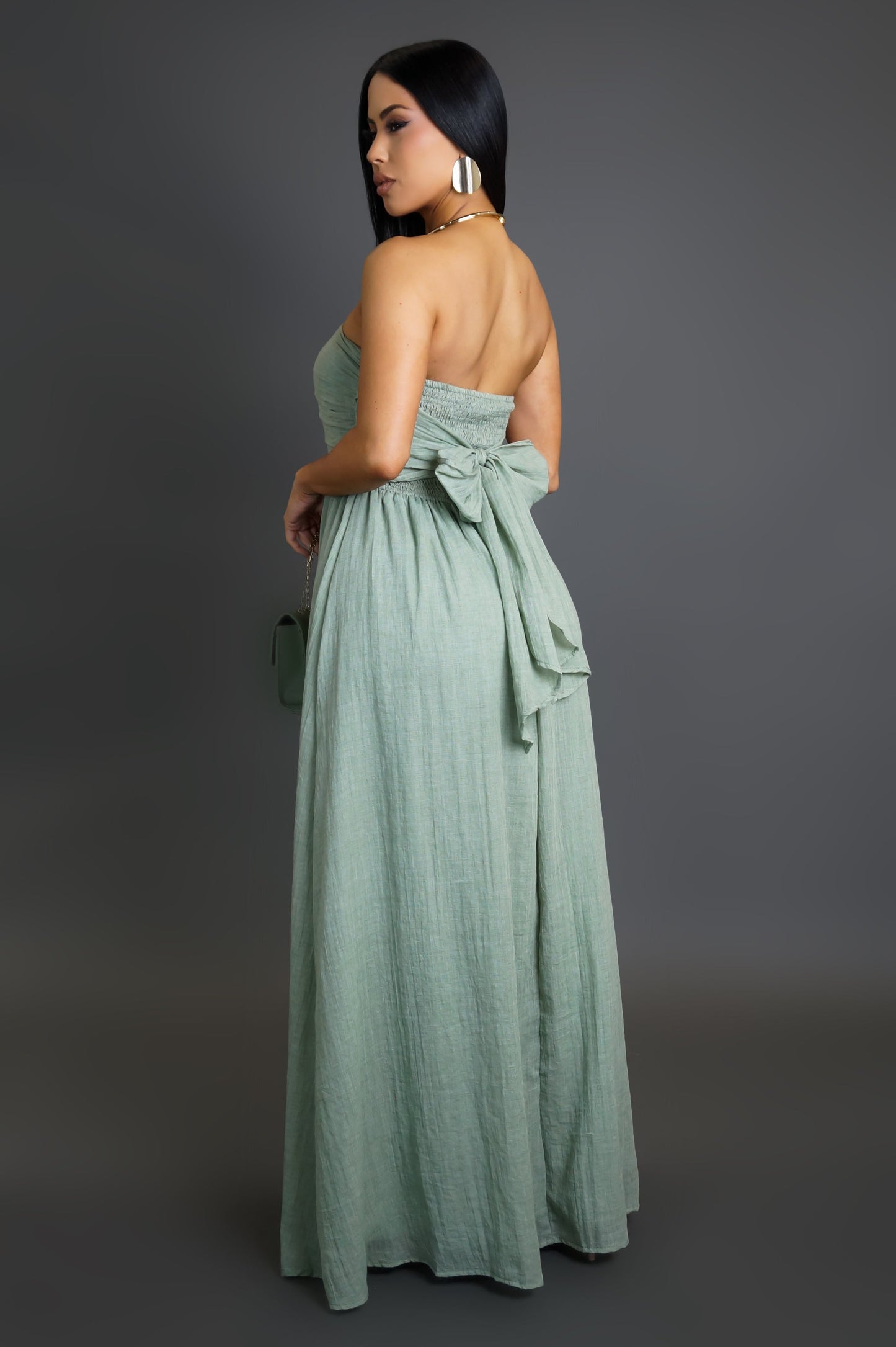 Strapless Bowtied Back Maxi Dress