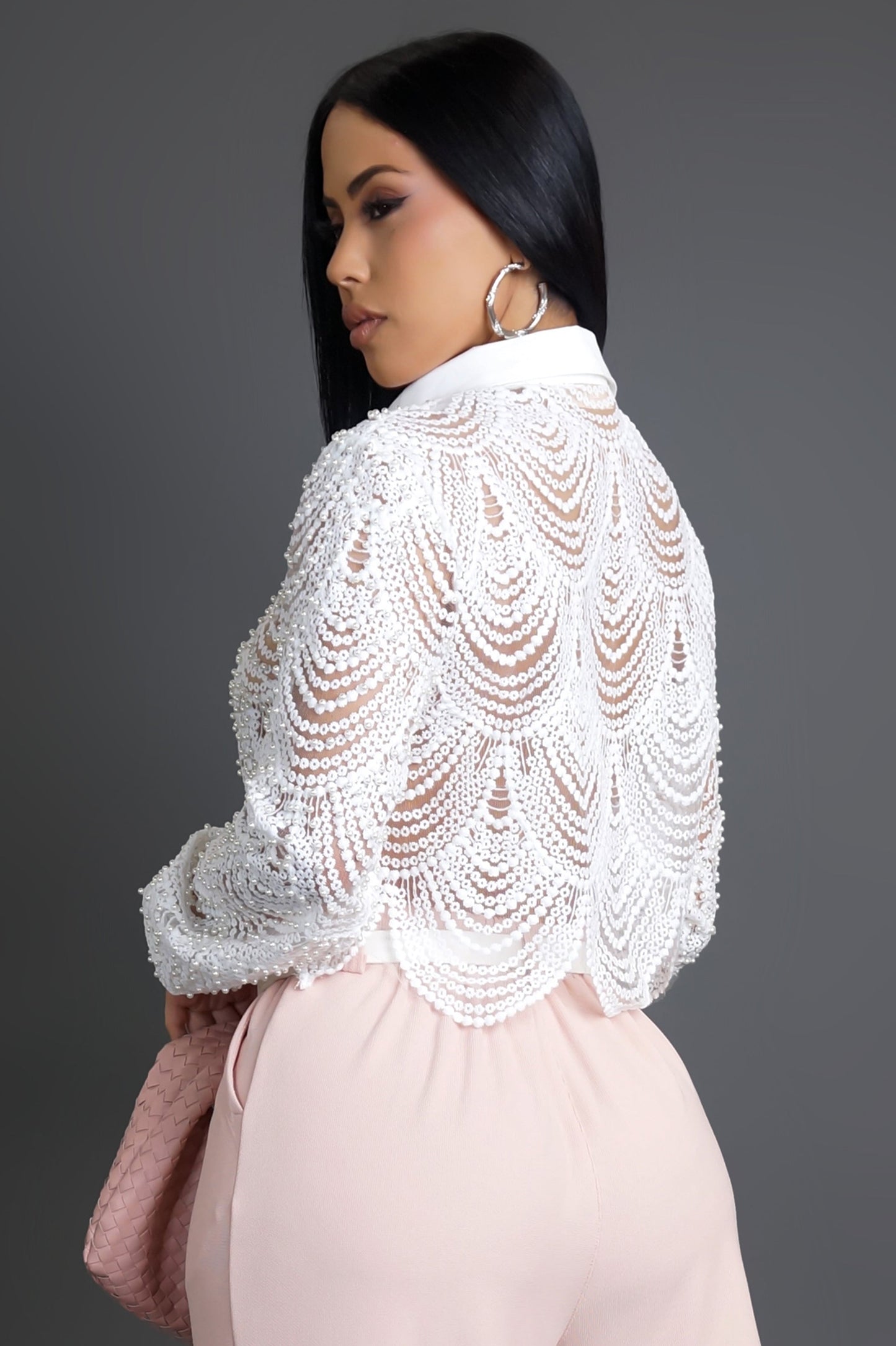 White Collared Crochet Look Cropped Top