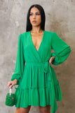 Green Flare Ruffled Mini Dress