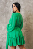 Green Flare Ruffled Mini Dress