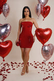 3D Rose & Rhinestone Red Sleeveless Mini Dress