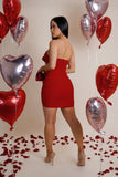 3D Rose & Rhinestone Red Sleeveless Mini Dress