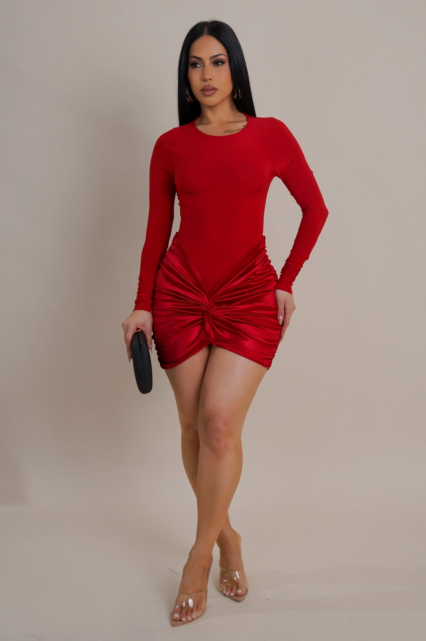 Straight & Ruched Satin Mini Dress