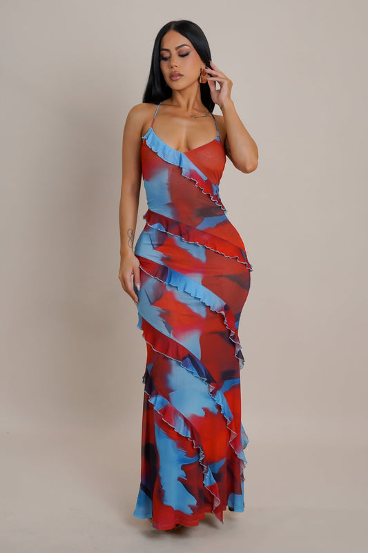 Blue & Red Dreams Maxi Dress