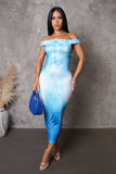 Bleached Color Midi Dress-Blue