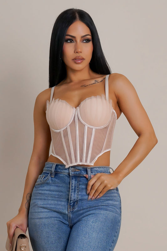 Corset Cropped Top- Blue or Beige