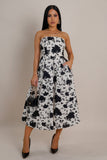 Black Floral on White Midi Dress