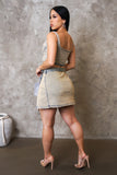 Taupe Denim Mini Skirt & Corset Top Set