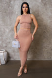 Solid Color Ribbed Midi Skirt & Top Set