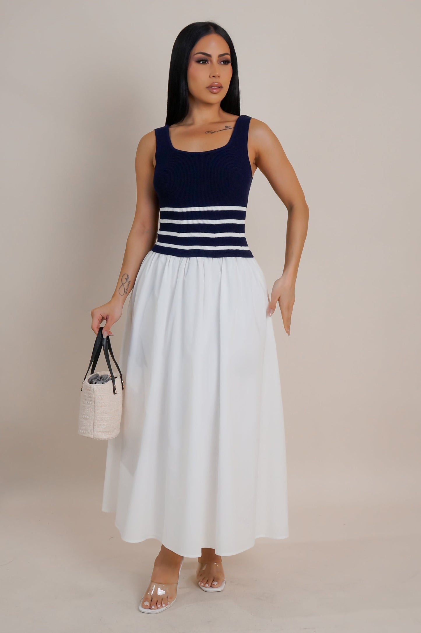 Contrast Loose Midi Dress