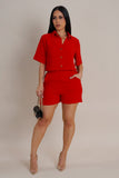 Solid Color Buttoned Top & Shorts Set