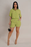 Solid Color Buttoned Top & Shorts Set