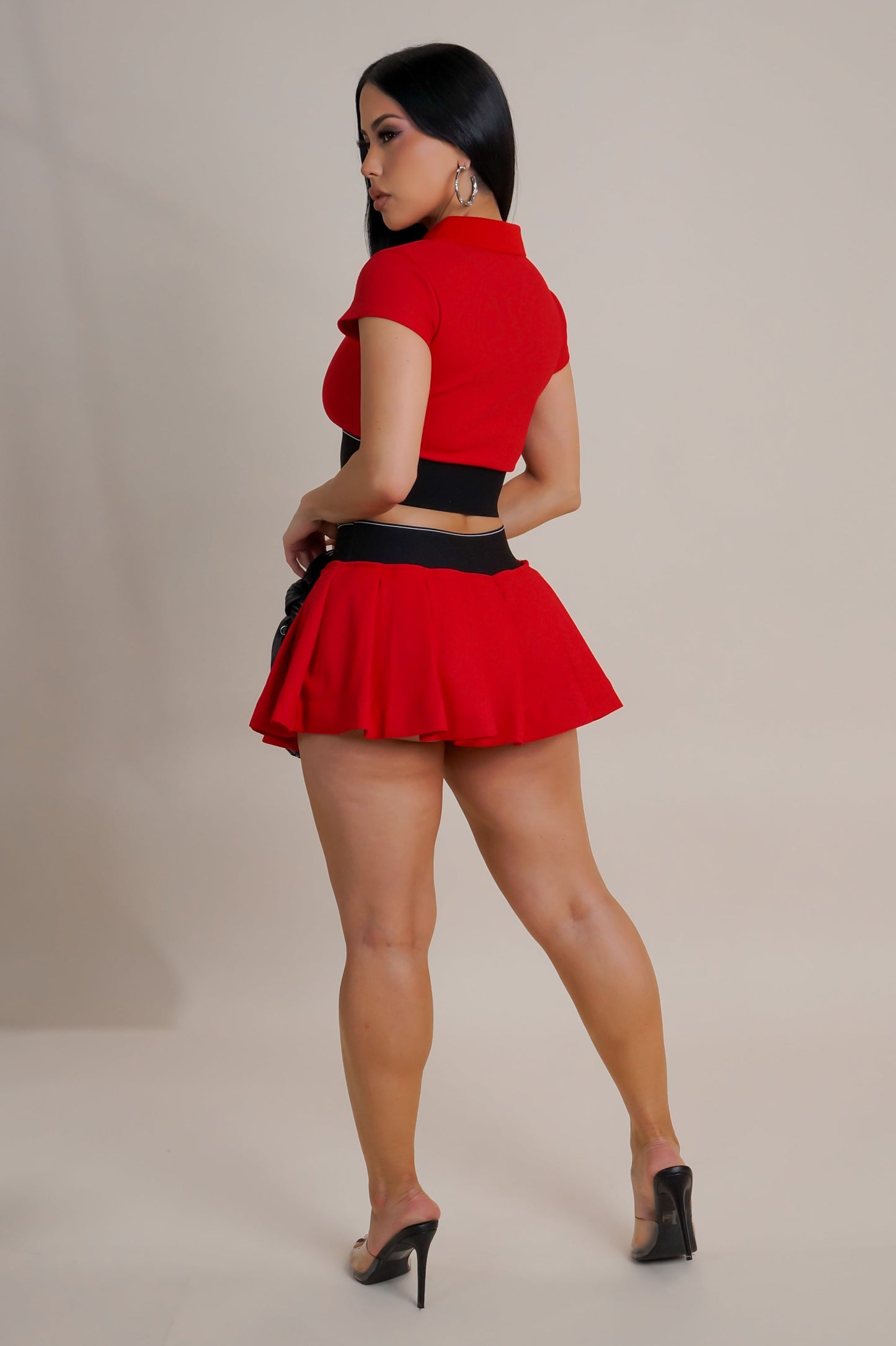 Cheerleader "Bang" Pleated Mini Skirt & Cropped Top Set