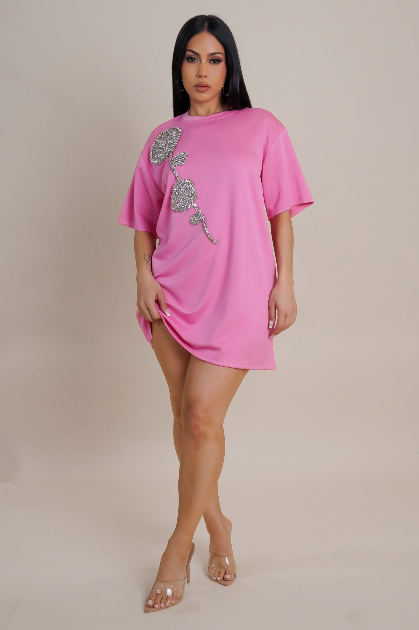 Stitched Rose Oversized Top/Mini Dress