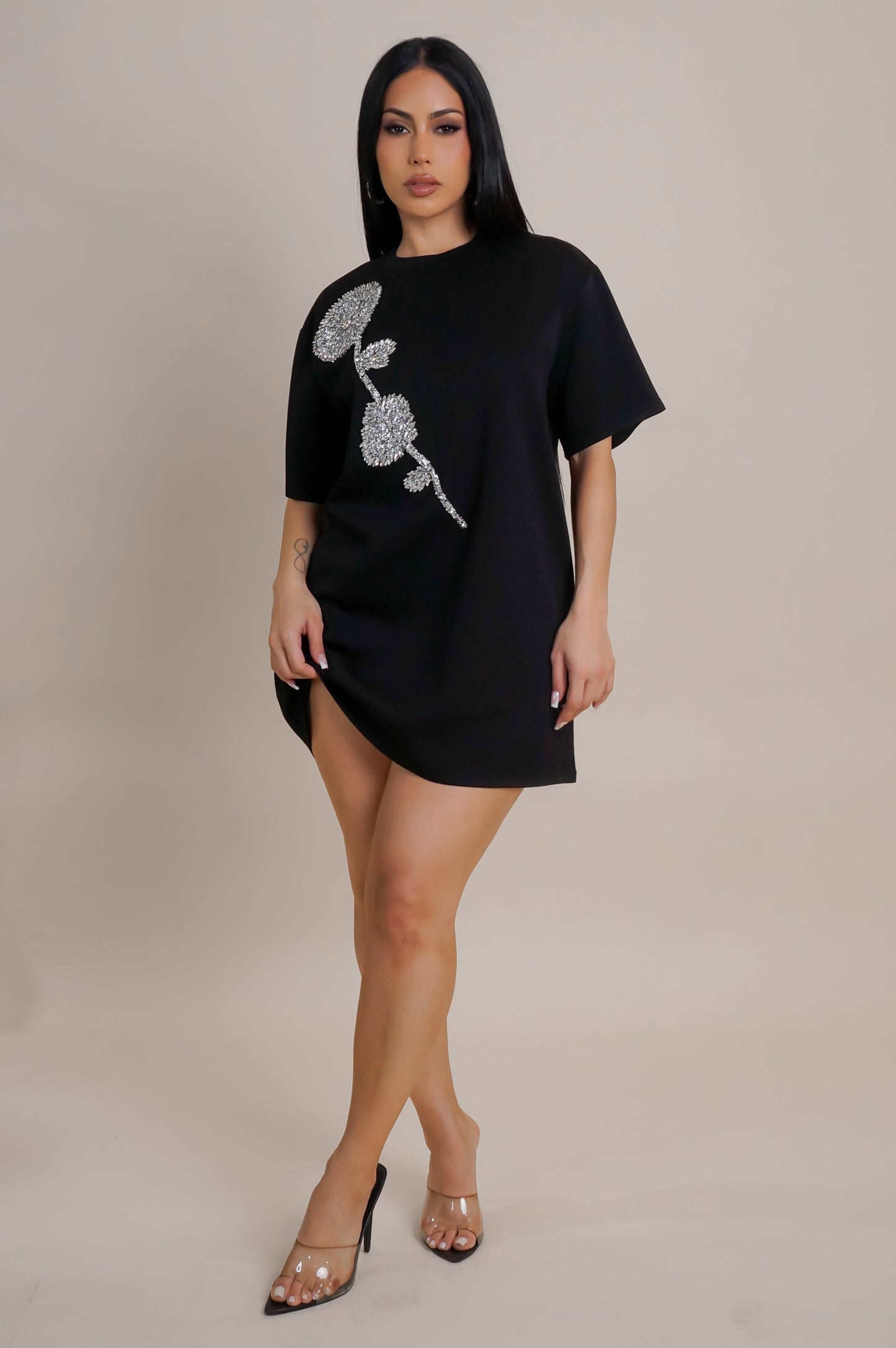 Stitched Rose Oversized Top/Mini Dress