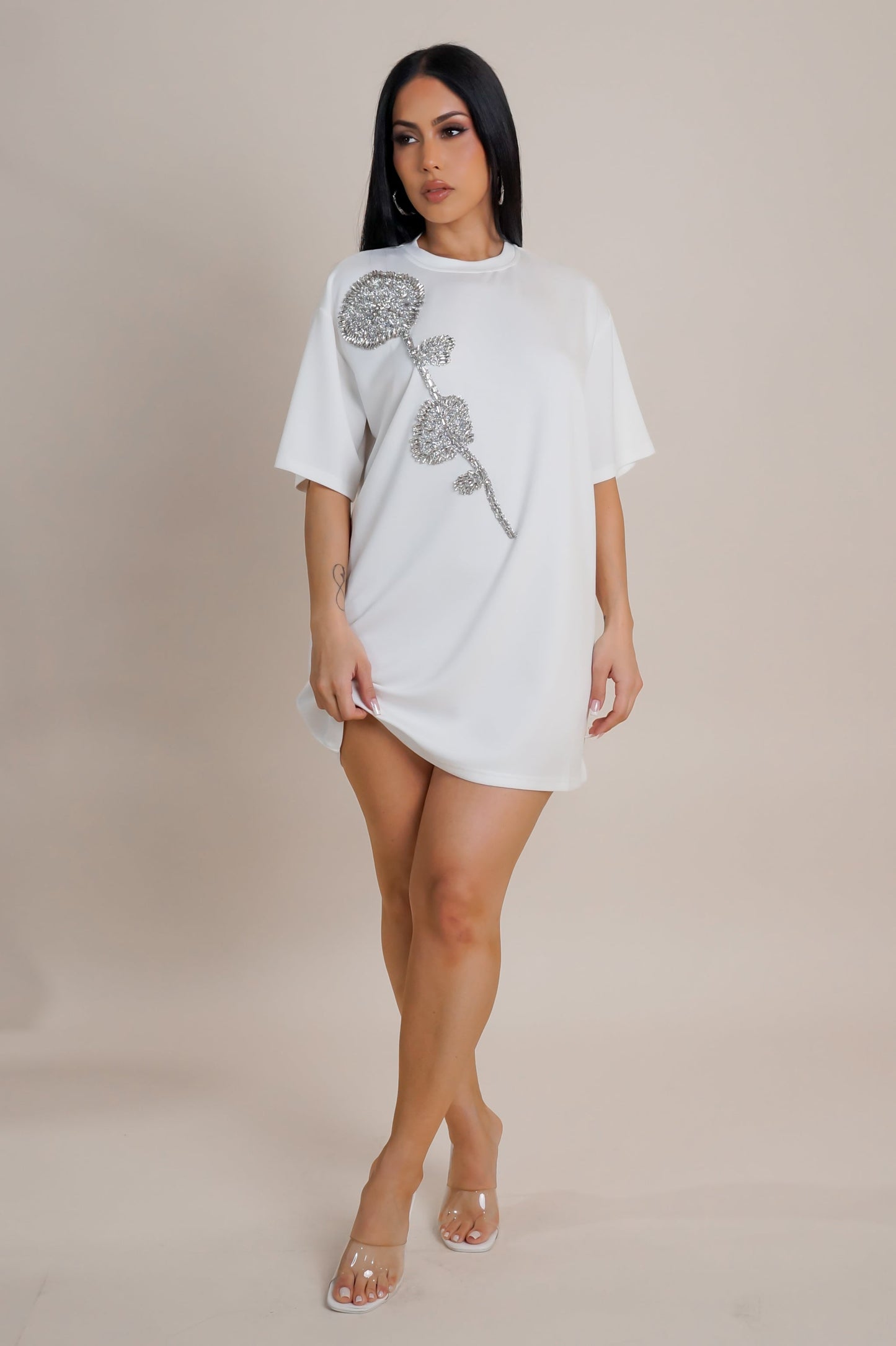 Stitched Rose Oversized Top/Mini Dress