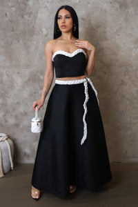 Solid Black & White Roped Skirt Set