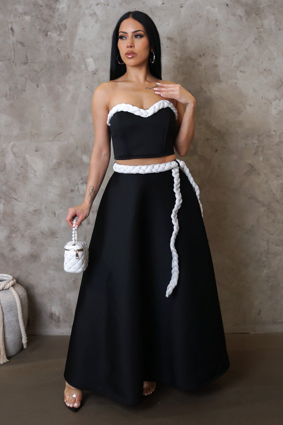 Solid Black & White Roped Skirt Set