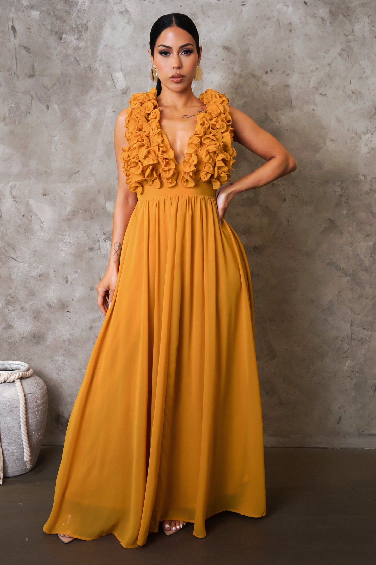 Mustard Ruffled  Maxi Dress