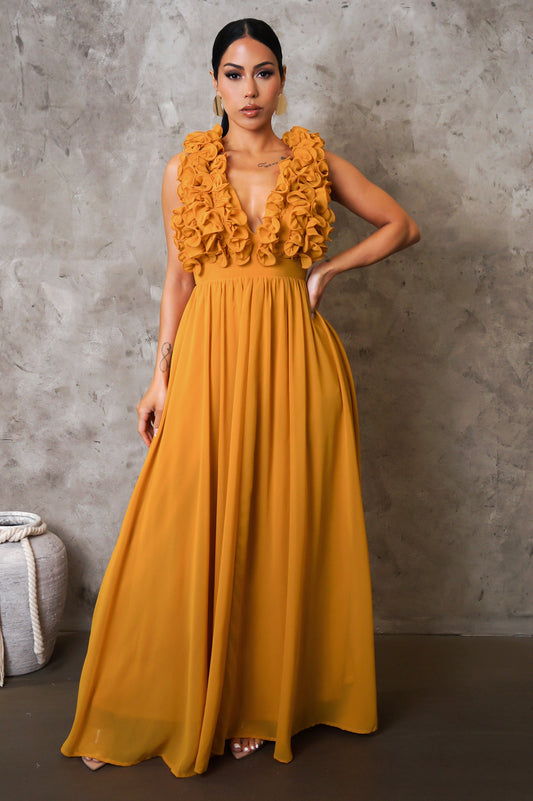 Mustard Ruffled  Maxi Dress