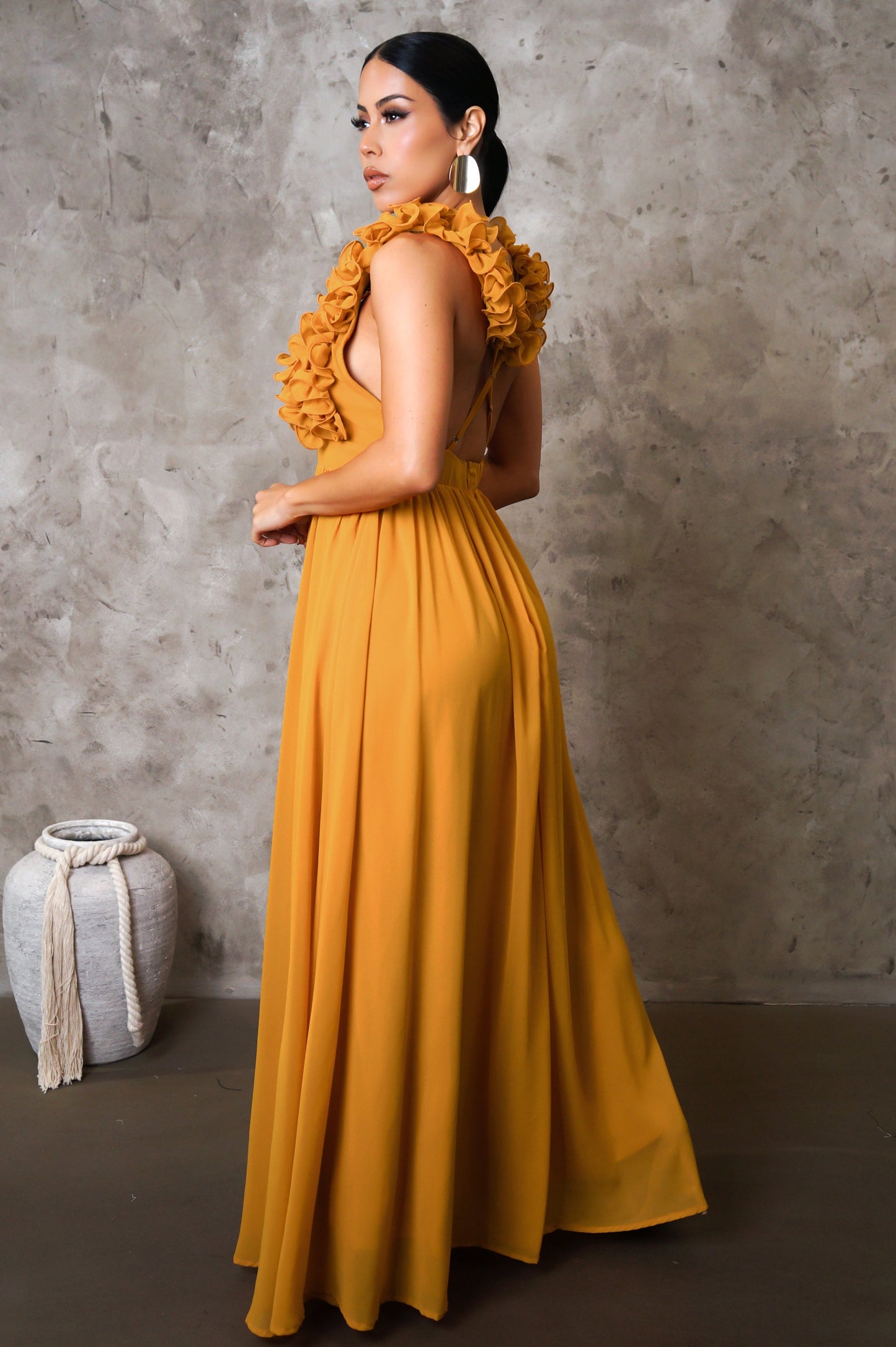 Mustard Ruffled  Maxi Dress