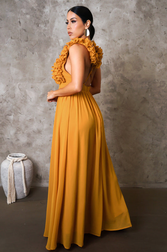 Mustard Ruffled  Maxi Dress