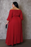Plus Size Red Pleated Maxi Dress