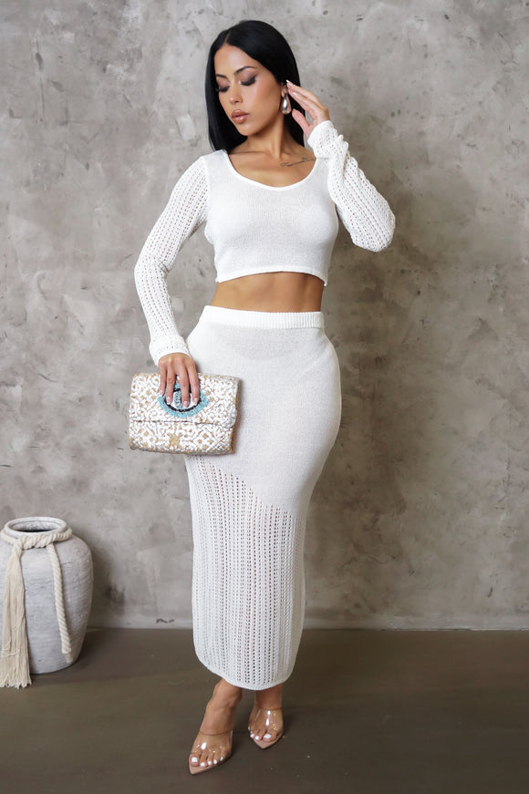 White Knitted Skirt & Top Set